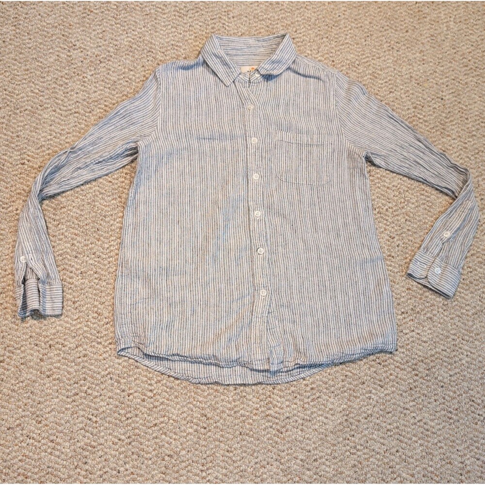 Marine Layer Button Up Shirt Womens Small Gray Stripe Linen Blend Beachy Coastal
